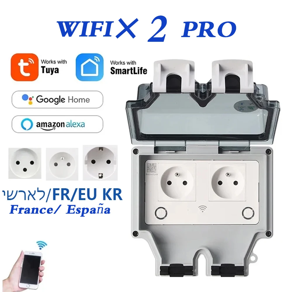 Outdoor Power Outlet Wifi - Tuya-Prise murale électrique étanche avec minuterie,