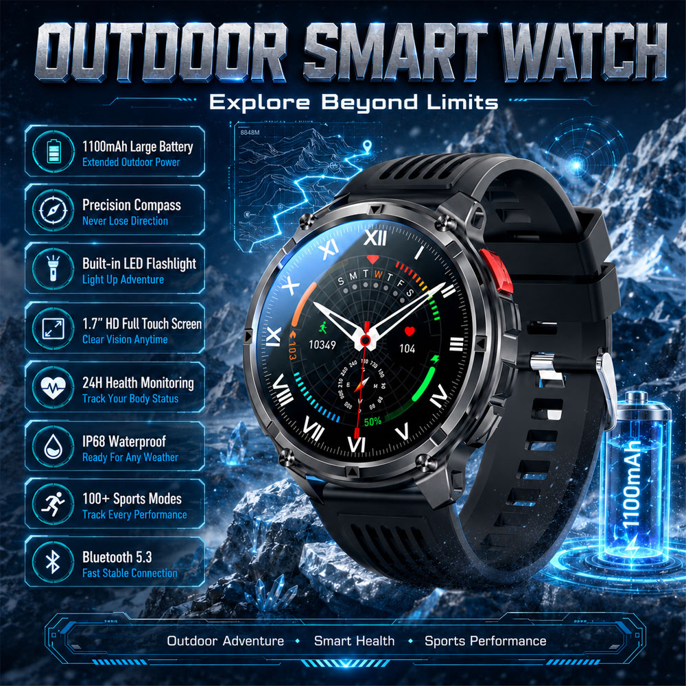 Outdoor Power Hours - Nouvelle Montre Connectée YAOCX AMOLED 2026